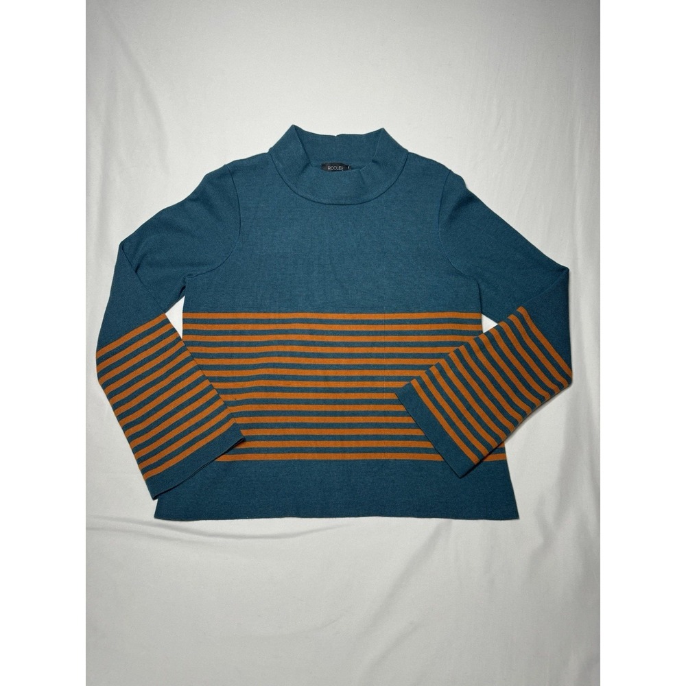 Roolee Denton Teal Orange Striped Sweater‎ Size Medium NWT